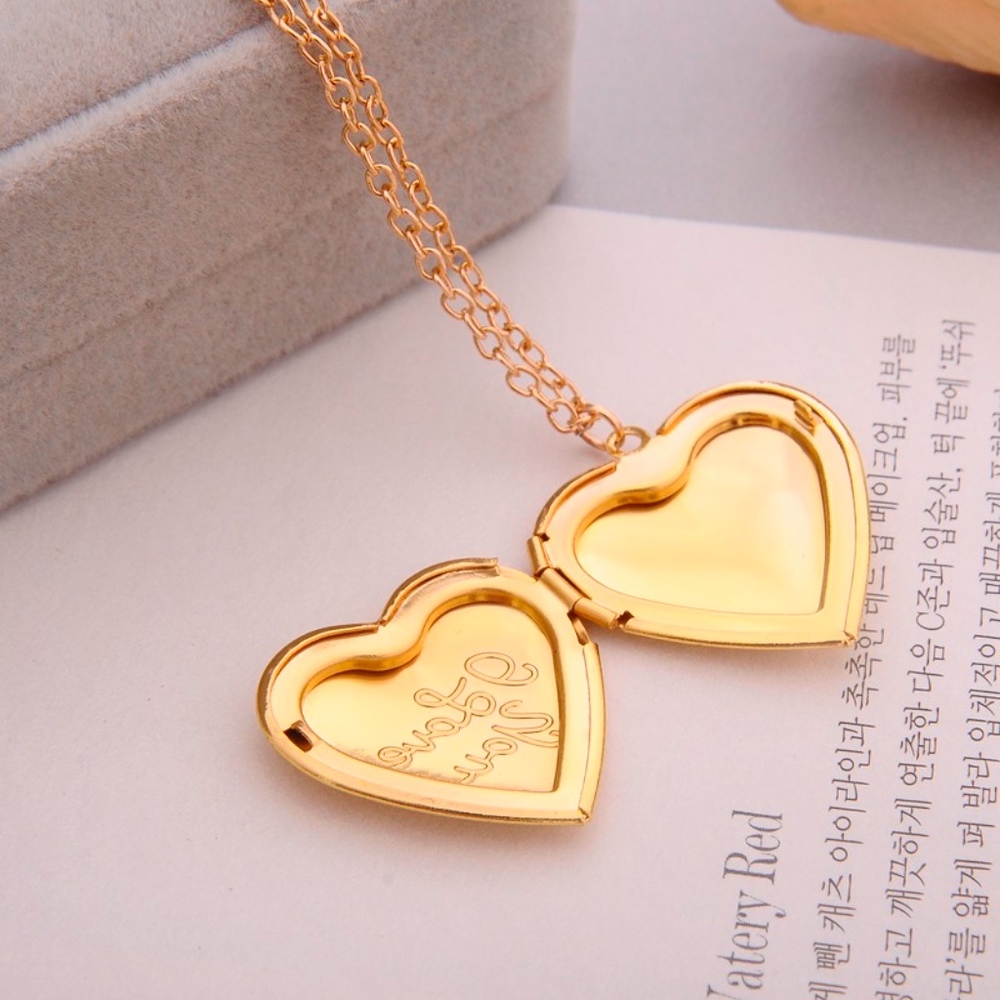 Gold Heart Locket Engraved 'I Love You' Necklace - Picture 3 of 5